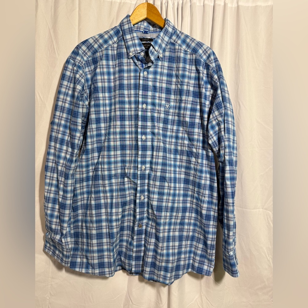 Ariat Pro Men's Western Blue/ White Plaid Shirt Sz LG (10AE)